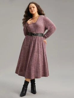 Heather V Neck Button Detail Midi Dress -Bloomchic Shop 923418434 rn