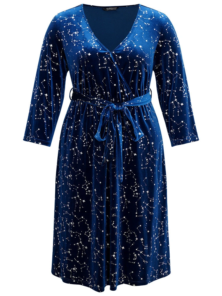 Star Glitter Velvet Wrap Pocket Belted Dress 9 Star Glitter Velvet Wrap Pocket Belted Dress - Image 7