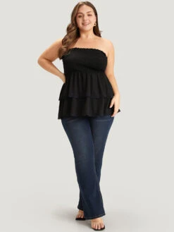 Solid Frill Trim Shirred Lace Ruffle Layered Tank Top 13 Solid Frill Trim Shirred Lace Ruffle Layered Tank Top -Bloomchic Shop 924303973 js