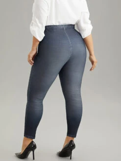 Denim Effect Print Pocket High Rise Leggings -Bloomchic Shop 924313611 cr