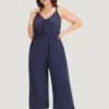 Plain Pocket Elastic Waist Ties Cami Jumpsuit