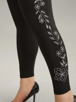 Floral Rhinestone Patchwork High Rise Leggings -Bloomchic Shop 926069633 vi
