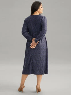 Geometric Elastic Waist Pocket Gathered Dress -Bloomchic Shop 927106390 nd