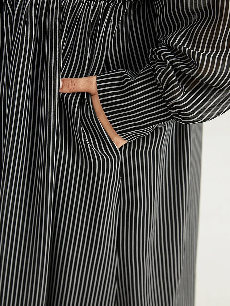 Striped Mesh Elastic Waist Knot Neck Dress 9 Striped Mesh Elastic Waist Knot Neck Dress - Image 7