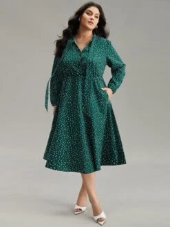 Polka Dot Ties Bowknot Elastic Waist Button Up Dress -Bloomchic Shop 928420032 lf 349ace09 1036 45b0 8475 522a9a38927e