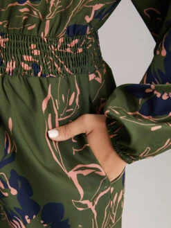 Silhouette Floral Print Shirred Elastic Cuffs Jumpsuit -Bloomchic Shop 92843096 dc