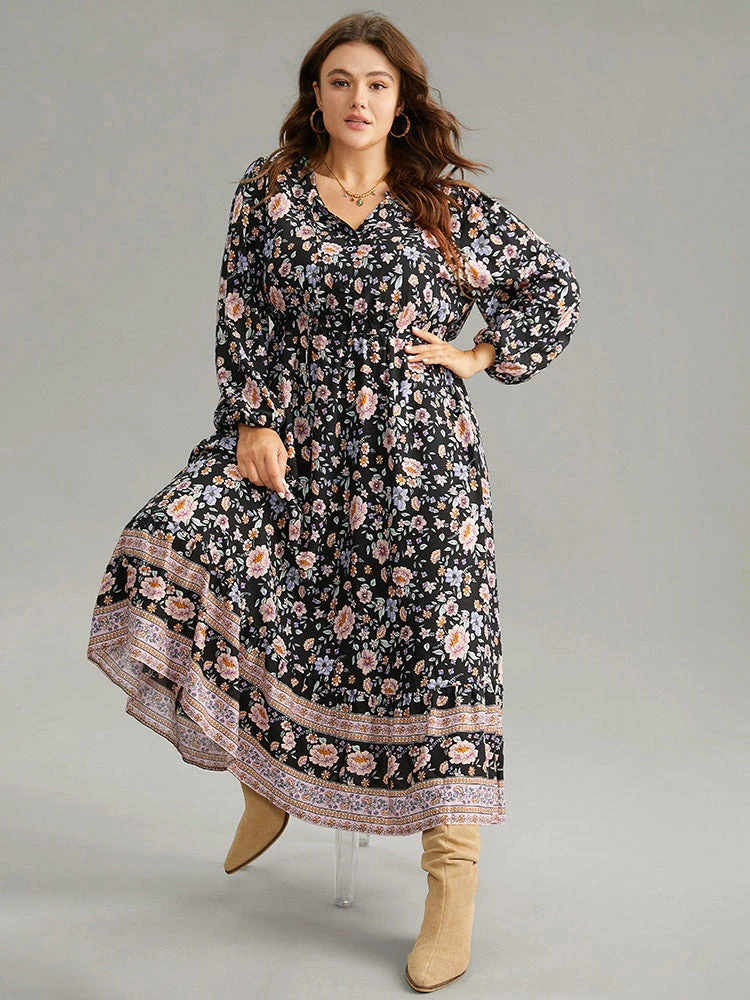 Boho Print Lantern Sleeve Elastic Waist Dress 4 Boho Print Lantern Sleeve Elastic Waist Dress - Image 2