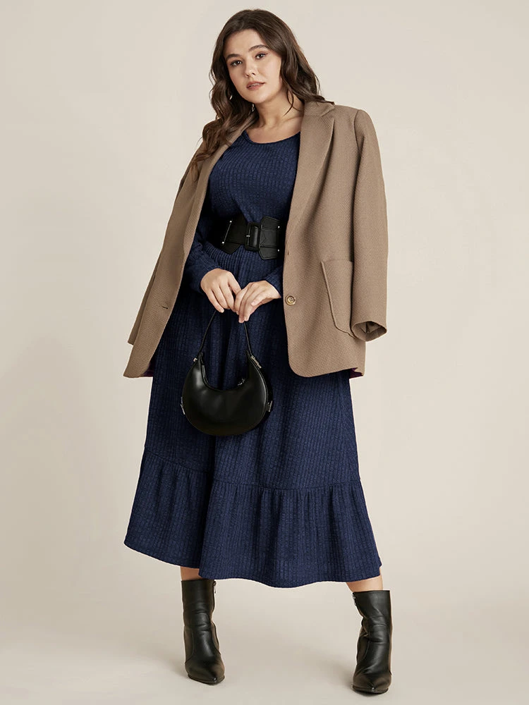 Solid Pocket Rib Knit Ruffle Hem Dress Without Belt 19 Solid Pocket Rib Knit Ruffle Hem Dress Without Belt - Image 17