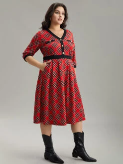 Plaid Contrast Trim Pocket Button Detail Dress -Bloomchic Shop 929869892 gl d1fe2655 b653 4c3d bb25 087fee92be5c