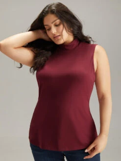 Cotton Plain Funnel Neck Tank Top -Bloomchic Shop 929915513 bo