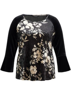 Velvet Floral Patchwork Raglan Sleeve T-shirt 13 Velvet Floral Patchwork Raglan Sleeve T-shirt -Bloomchic Shop 929970496 wl