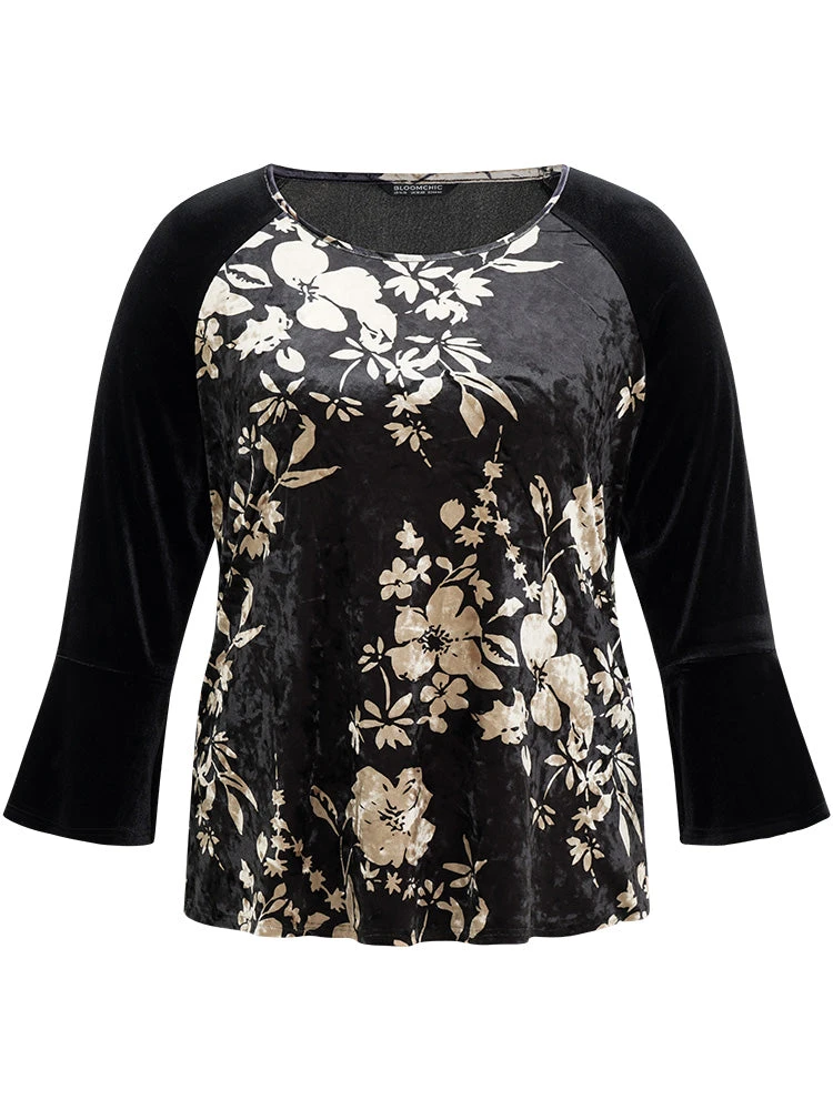 Velvet Floral Patchwork Raglan Sleeve T-shirt 8 Velvet Floral Patchwork Raglan Sleeve T-shirt - Image 6