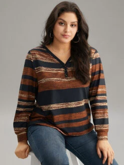 Colour Striped Button Up Sweatshirt -Bloomchic Shop 929989055 cq