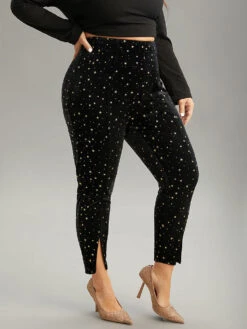 Star Glitter Split Hem High Rise Skinny Leggings -Bloomchic Shop 930256101 mt
