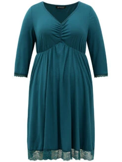 Solid Guipure Lace Ruched Elastic Waist Dress -Bloomchic Shop 931002062 af