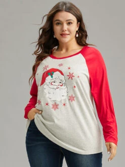 Christmas Graphic Contrast Raglan Sleeve T-shirt 18 Christmas Graphic Contrast Raglan Sleeve T-shirt -Bloomchic Shop 93137644 pi