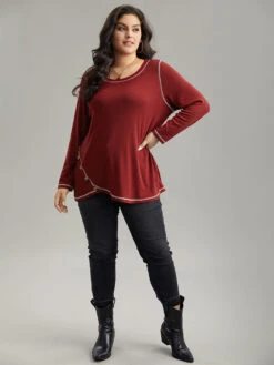 Contrast Trim Stitch Button Detail T-shirt -Bloomchic Shop 932609768 bf