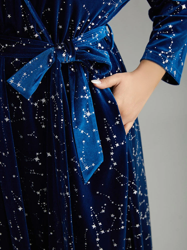 Star Glitter Velvet Wrap Pocket Belted Dress 8 Star Glitter Velvet Wrap Pocket Belted Dress - Image 6