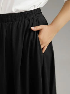 Solid Rayon Elastic Waist Pocket Hanky Hem Skirt -Bloomchic Shop 933321608 pz