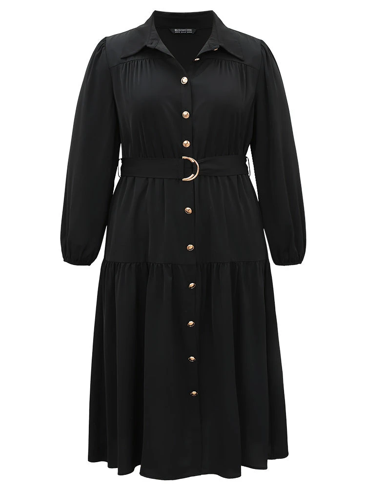 Anti-Wrinkle Shirt Collar Belted Metal Detail Dress 7 Anti-Wrinkle Shirt Collar Belted Metal Detail Dress - Image 5