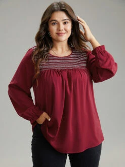 Contrast Trim Plicated Detail Flutter Sleeve Blouse