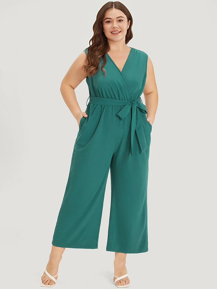 Supersoft Essentials Plain Surplice Neck Belted Jumpsuit 3 Supersoft Essentials Plain Surplice Neck Belted Jumpsuit