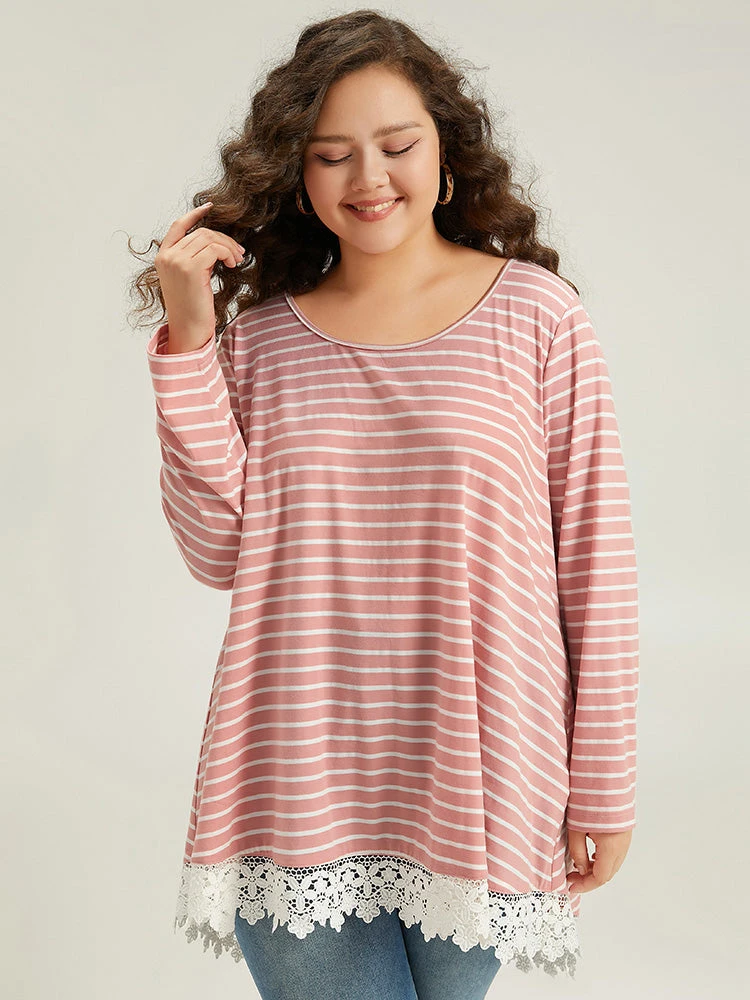 Striped Guipure Lace Crew Neck T-shirt 7 Striped Guipure Lace Crew Neck T-shirt - Image 5