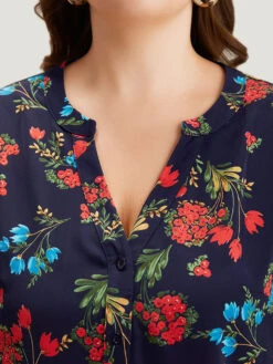 Floral Print Notched Tab Sleeve Blouse -Bloomchic Shop 936733248 lu