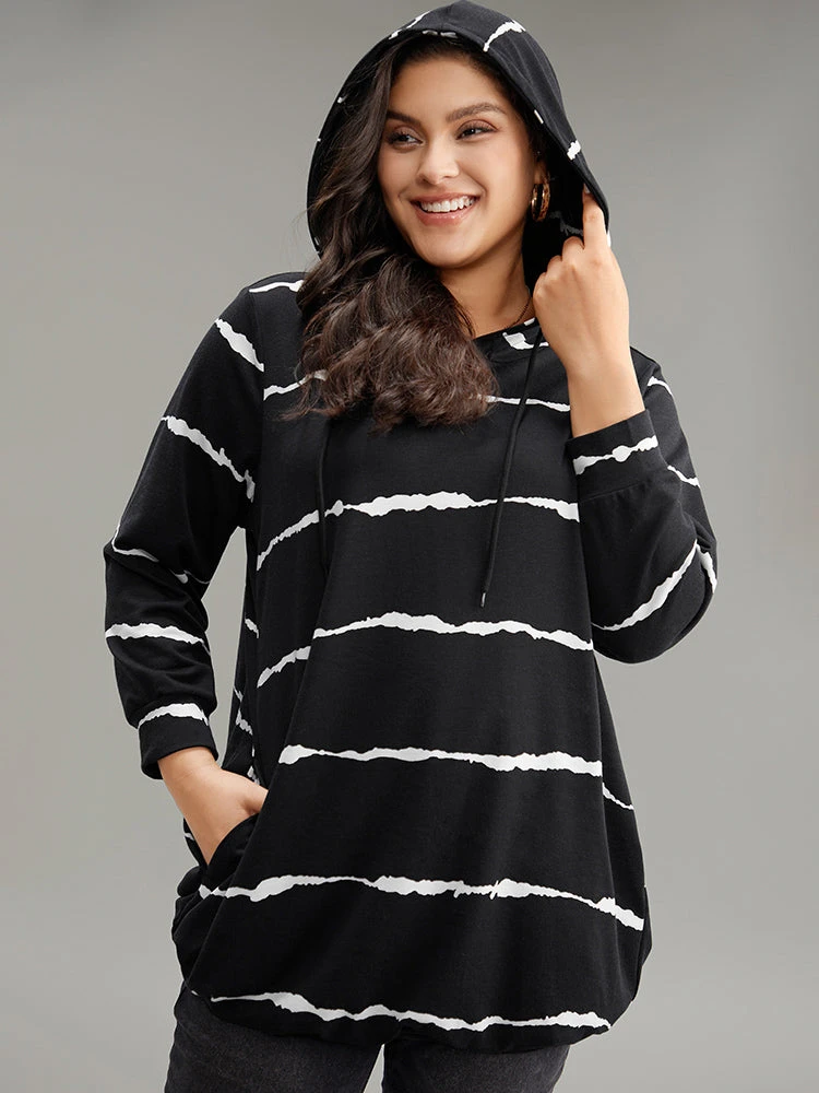 Striped Pocket Hooded Drawstring Sweatshirt 5 Striped Pocket Hooded Drawstring Sweatshirt - Image 3