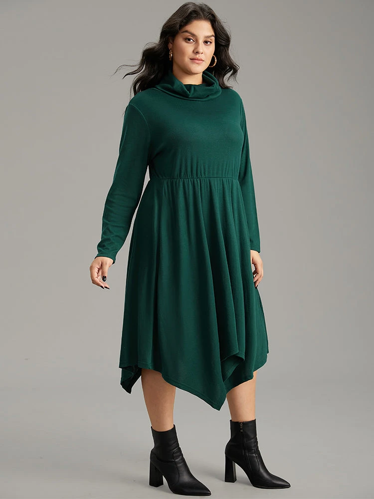 Solid Turtleneck Hanky Hem Pocket Dress 6 Solid Turtleneck Hanky Hem Pocket Dress - Image 4