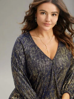 Glitter Galaxy Wrap Lantern Sleeve Blouse 10 Glitter Galaxy Wrap Lantern Sleeve Blouse -Bloomchic Shop 938382448 ce