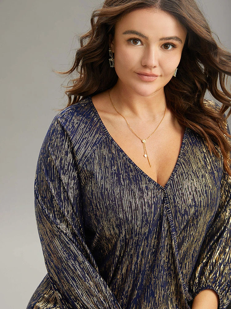 Glitter Galaxy Wrap Lantern Sleeve Blouse 6 Glitter Galaxy Wrap Lantern Sleeve Blouse - Image 4