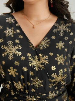 Glitter Snowflake Elastic Waist Ruched Wrap Blouse -Bloomchic Shop 938953583 oo