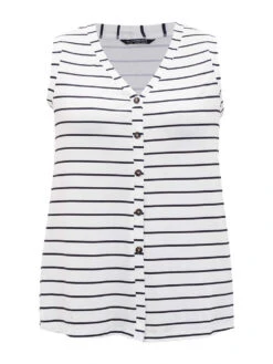 Striped Print Button Through Tank Top -Bloomchic Shop 940234312 vl