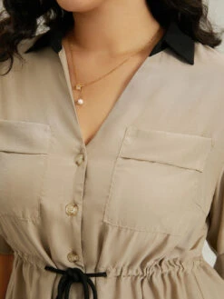 Contrast Drawstring Roll Tab Sleeve Patched Pocket Blouse -Bloomchic Shop 941176975 mm 3dd7ac07 d7bd 47ba abdc 4637055c715e