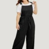 Plain Pocket Drawstring Adjustable Straps Overall Jumpsuit