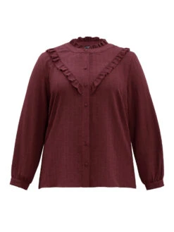 Stand Collar Solid Gathered Frill Trim Blouse 15 Stand Collar Solid Gathered Frill Trim Blouse -Bloomchic Shop 941800871 pz