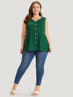 Plain Flutter Hem Button Detail Tank Top 14 Plain Flutter Hem Button Detail Tank Top -Bloomchic Shop 942437822 uf