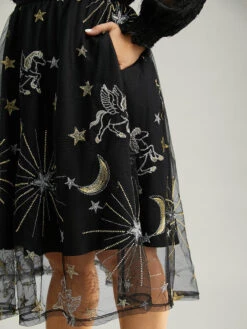 Moon & Star Mesh Embroidered Pocket Skirt -Bloomchic Shop 942704140 hb