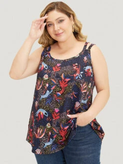 Cat & Plant Print Sleeveless Cut Out Cami Top -Bloomchic Shop 943266418 rf ed2f804e 5b80 471f aa6c 472e33956a3a