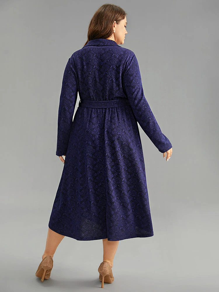 Graphic Jacquard Shirt Collar Belted Dress 5 Graphic Jacquard Shirt Collar Belted Dress - Image 3