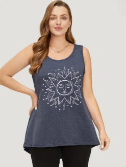 Sun Print High Low Hem Tank Top 14 Sun Print High Low Hem Tank Top -Bloomchic Shop 94332892 fe