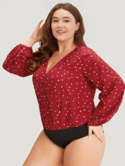 Heart Print Surplice Neck Lantern Sleeve Bodysuit 14 Heart Print Surplice Neck Lantern Sleeve Bodysuit -Bloomchic Shop 945556318 cp