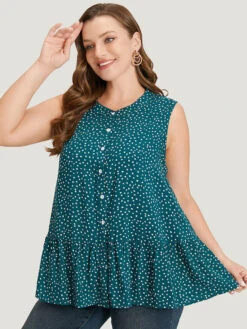 Polka Dot Button Down Patchwork Tank Top -Bloomchic Shop 945776680 mf