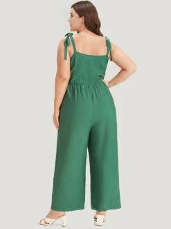 Solid Button Detail Pocket Elastic Waist Knotted Shoulder Jumpsuit -Bloomchic Shop 946479396 uk