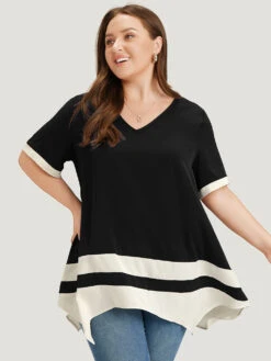 Anti-Wrinkle Two Tone Hanky Hem Blouse -Bloomchic Shop 946571399 no e462f5d0 507f 437d bcb1 ea2053930e4c