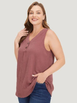 Waffle Knit Button Detail Plicated Detail Tank Top 14 Waffle Knit Button Detail Plicated Detail Tank Top -Bloomchic Shop 947741140 az