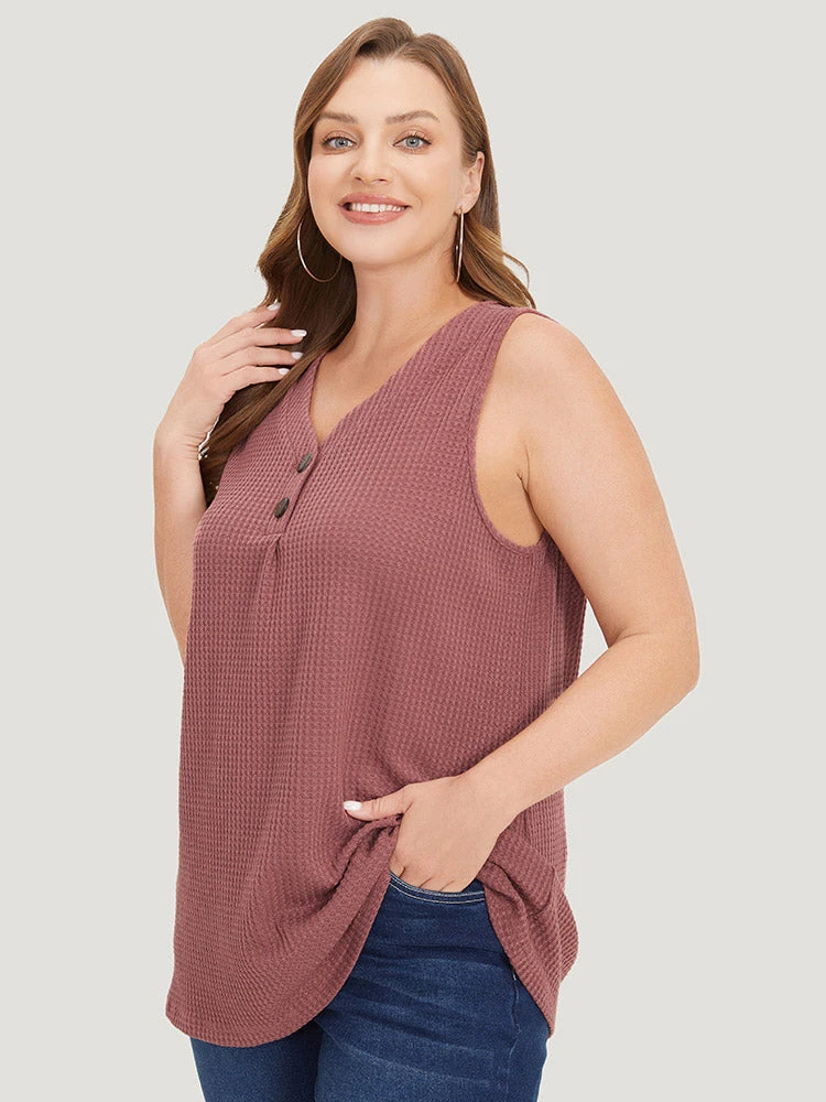 Waffle Knit Button Detail Plicated Detail Tank Top 6 Waffle Knit Button Detail Plicated Detail Tank Top - Image 4