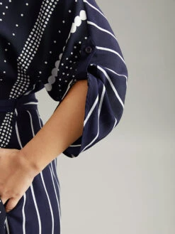 Striped Patchwork Polka Dot Belted Notched Dress -Bloomchic Shop 947852082 bh