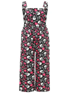 Halloween Skull &Heart Print Pocket Gathered Jumpsuit -Bloomchic Shop 947932587 jv f343679a 817d 4428 8f9e 001f604f2cb5